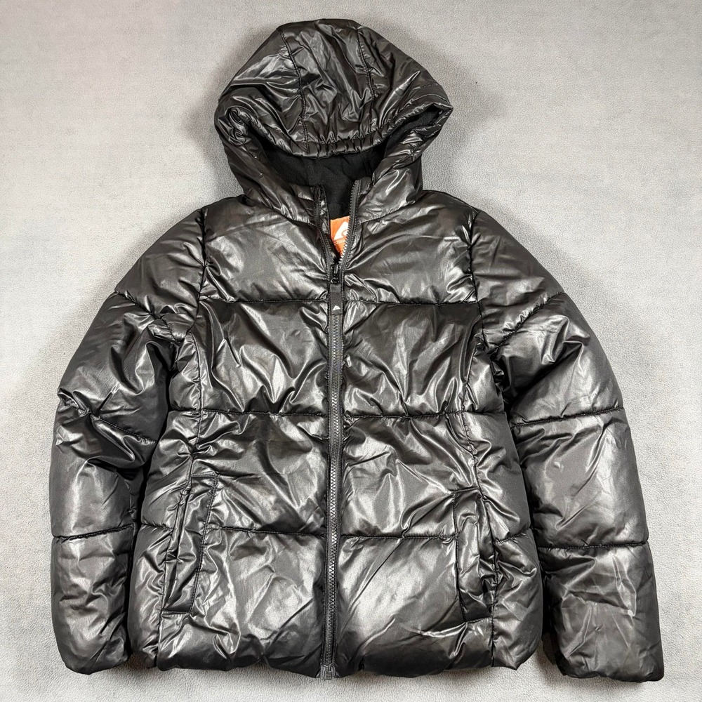 Ozark Trail Puffer Jacket Youth Size L (10-12) Black Hooded Full Zip